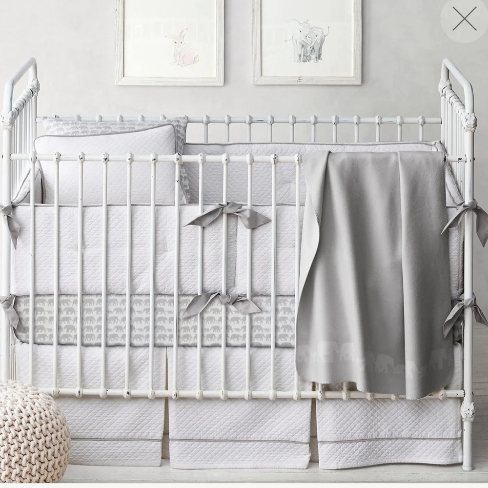 RH Elephant Print Crib Fitted Sheet - French Blue